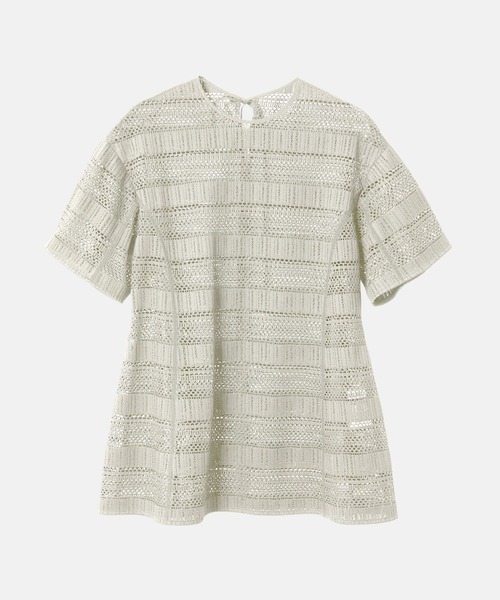 LE CIEL BLEU(ルシェルブルー)の「テープディテールレーストップス / Tape Detail Lace Tops(Tシャツ/カットソー・レディース・ブラック/アイボリー・36)」の3枚目の写真