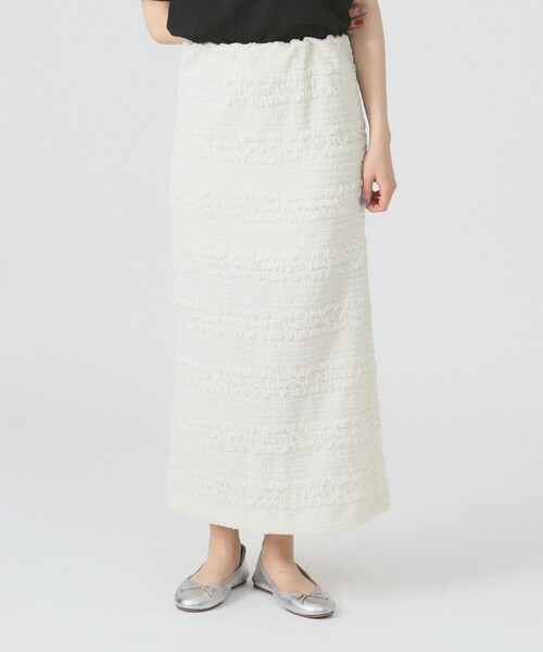 Ray BEAMS(レイビームス)の「シャーリング ボーダー スカート(スカート・レディース・オフホワイト/ブラック・ONE SIZE)」の1枚目の写真