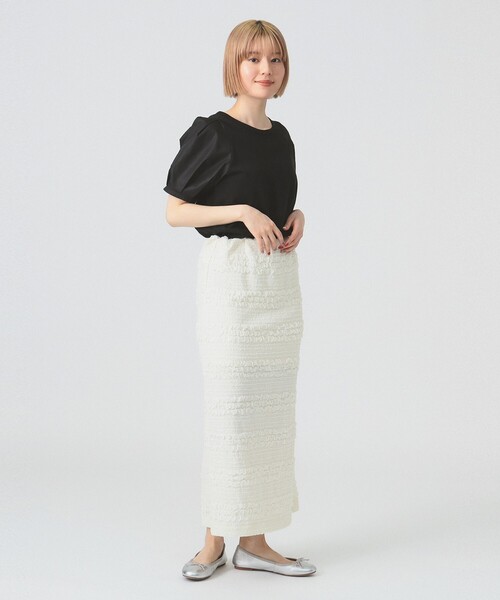 Ray BEAMS(レイビームス)の「シャーリング ボーダー スカート(スカート・レディース・オフホワイト/ブラック・ONE SIZE)」の15枚目の写真