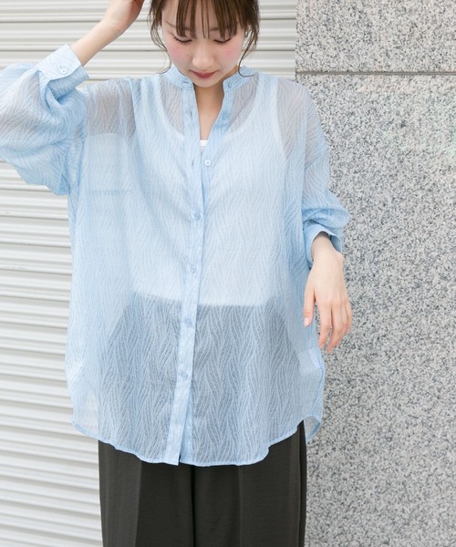 ITEMS URBANRESEARCH（アイテムズ アーバンリサーチ）の「シアーヨウリュウバンドカラーシャツ（シャツ/ブラウス・レディース・オレンジ/ブラック/ブルー・FREE）」の3枚目の写真
