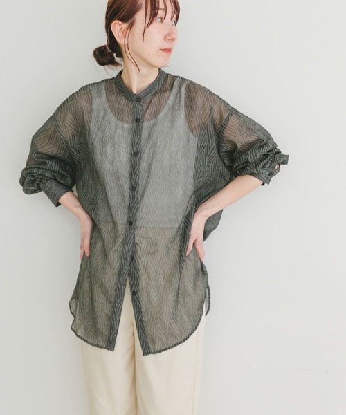 ITEMS URBANRESEARCH（アイテムズ アーバンリサーチ）の「シアーヨウリュウバンドカラーシャツ（シャツ/ブラウス・レディース・オレンジ/ブラック/ブルー・FREE）」の2枚目の写真