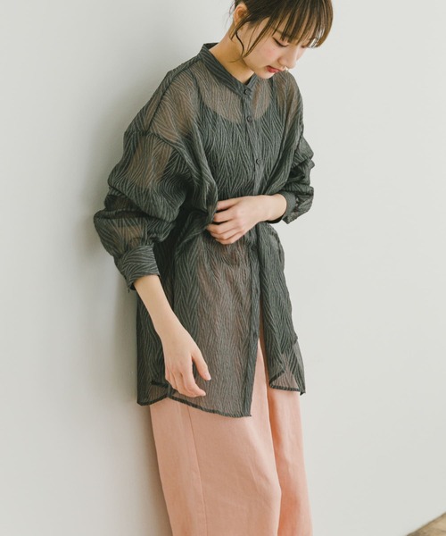 ITEMS URBANRESEARCH（アイテムズ アーバンリサーチ）の「シアーヨウリュウバンドカラーシャツ（シャツ/ブラウス・レディース・オレンジ/ブラック/ブルー・FREE）」の10枚目の写真