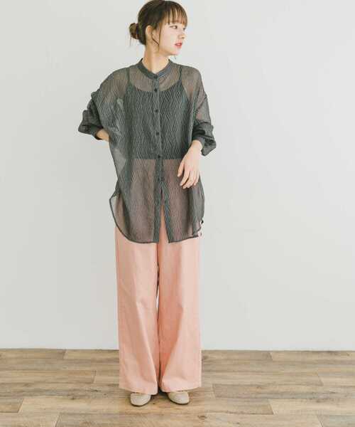 ITEMS URBANRESEARCH（アイテムズ アーバンリサーチ）の「シアーヨウリュウバンドカラーシャツ（シャツ/ブラウス・レディース・オレンジ/ブラック/ブルー・FREE）」の12枚目の写真