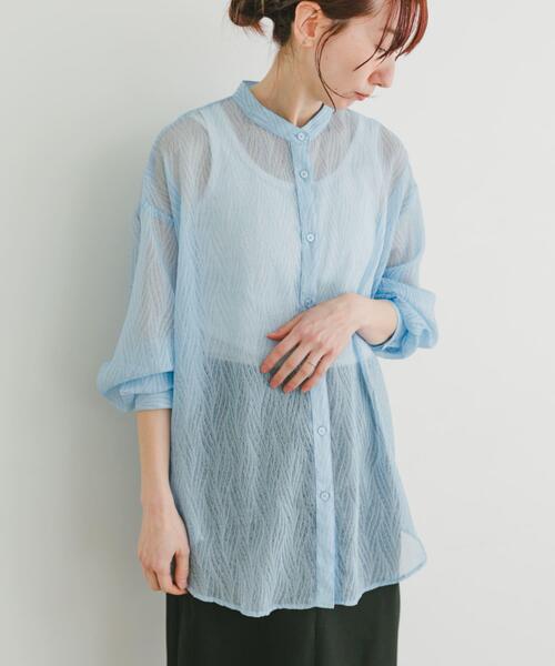 ITEMS URBANRESEARCH（アイテムズ アーバンリサーチ）の「シアーヨウリュウバンドカラーシャツ（シャツ/ブラウス・レディース・オレンジ/ブラック/ブルー・FREE）」の17枚目の写真