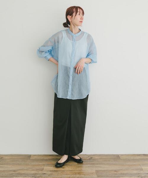 ITEMS URBANRESEARCH（アイテムズ アーバンリサーチ）の「シアーヨウリュウバンドカラーシャツ（シャツ/ブラウス・レディース・オレンジ/ブラック/ブルー・FREE）」の19枚目の写真