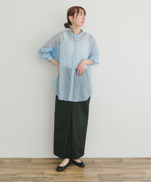 ITEMS URBANRESEARCH（アイテムズ アーバンリサーチ）の「シアーヨウリュウバンドカラーシャツ（シャツ/ブラウス・レディース・オレンジ/ブラック/ブルー・FREE）」の20枚目の写真