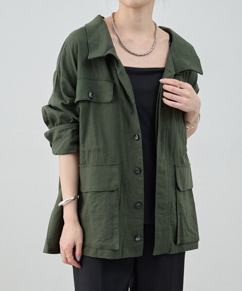 SHENERY（シーナリー）の「《涼しいリネン素材》ミリタリーリネンシャツジャケット（その他アウター・レディース・ベージュ/オフホワイト/カーキ・38/36）」の5枚目の写真