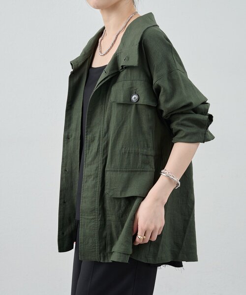 SHENERY（シーナリー）の「《涼しいリネン素材》ミリタリーリネンシャツジャケット（その他アウター・レディース・ベージュ/オフホワイト/カーキ・38/36）」の7枚目の写真