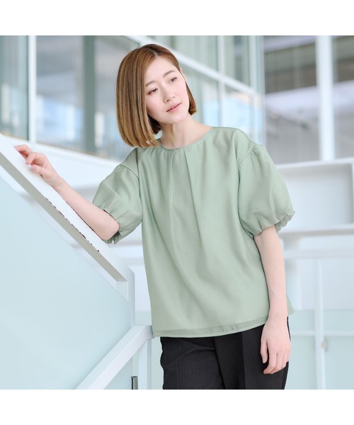 AOYAMA(アオヤマ)の「【自宅で洗える】旬トップス!パフスリーブシアーブラウス5分袖/ブラック/グリーン|通勤&オフィス&入卒&セレモニー&オケージョン|(シャツ/ブラウス・レディース・ブラック/グリーン/ホワイト・LL/S/M/L)」の22枚目の写真