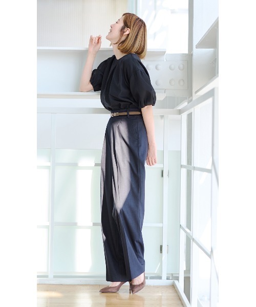 AOYAMA(アオヤマ)の「【自宅で洗える】旬トップス!パフスリーブシアーブラウス5分袖/ブラック/グリーン|通勤&オフィス&入卒&セレモニー&オケージョン|(シャツ/ブラウス・レディース・ブラック/グリーン/ホワイト・LL/S/M/L)」の10枚目の写真