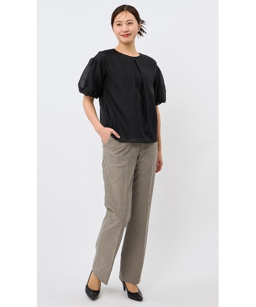 AOYAMA(アオヤマ)の「【自宅で洗える】旬トップス!パフスリーブシアーブラウス5分袖/ブラック/グリーン|通勤&オフィス&入卒&セレモニー&オケージョン|(シャツ/ブラウス・レディース・ブラック/グリーン/ホワイト・LL/S/M/L)」の13枚目の写真