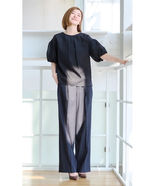 AOYAMA(アオヤマ)の「【自宅で洗える】旬トップス!パフスリーブシアーブラウス5分袖/ブラック/グリーン|通勤&オフィス&入卒&セレモニー&オケージョン|(シャツ/ブラウス・レディース・ブラック/グリーン/ホワイト・LL/S/M/L)」の8枚目の写真