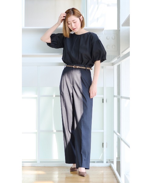 AOYAMA(アオヤマ)の「【自宅で洗える】旬トップス!パフスリーブシアーブラウス5分袖/ブラック/グリーン|通勤&オフィス&入卒&セレモニー&オケージョン|(シャツ/ブラウス・レディース・ブラック/グリーン/ホワイト・LL/S/M/L)」の9枚目の写真