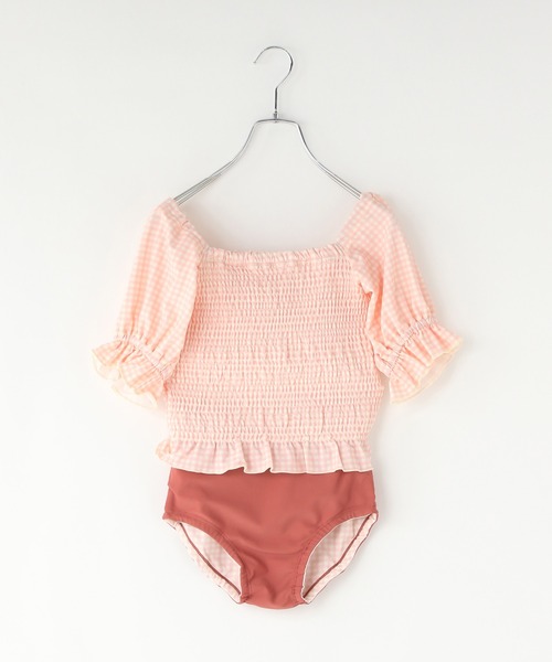 LOWRYS FARM（ローリーズファーム）の「【140-150サイズ】シャーリングパフＳＷＩＭ　323897（水着・キッズ・グリーン/ピンク/ブラック・140cm/150cm）」の3枚目の写真