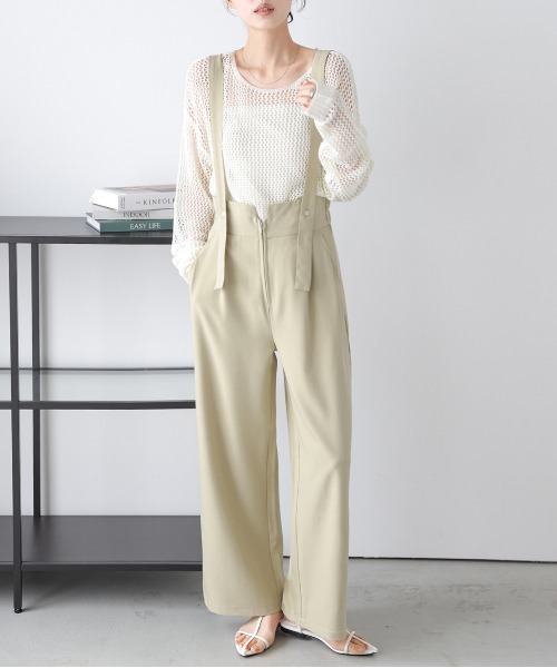 AMELY(エミリー)の「ハイウエストサロペット(サロペット/オーバーオール・レディース・ブラック/イエロー/ベージュ/グレー・L/M)」の4枚目の写真