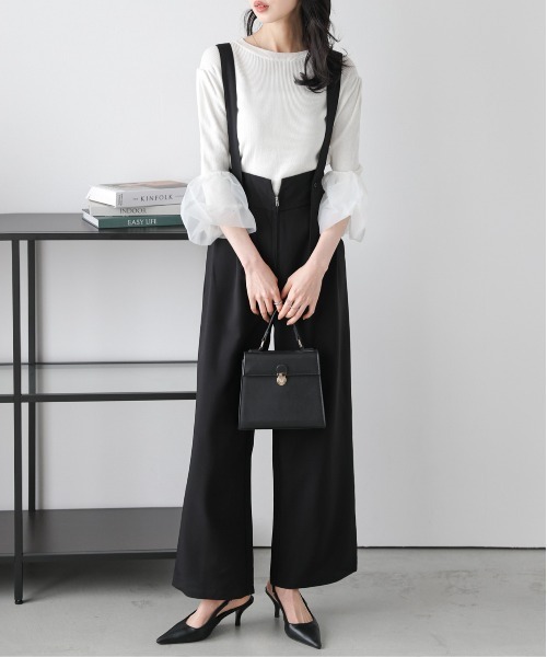 AMELY(エミリー)の「ハイウエストサロペット(サロペット/オーバーオール・レディース・ブラック/イエロー/ベージュ/グレー・L/M)」の5枚目の写真