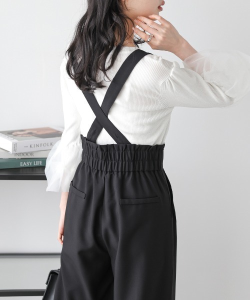 AMELY(エミリー)の「ハイウエストサロペット(サロペット/オーバーオール・レディース・ブラック/イエロー/ベージュ/グレー・L/M)」の8枚目の写真