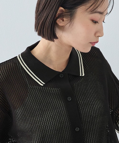 MONO-MART(モノマート)の「配色ダブルラインメッシュポロシャツ(ポロシャツ・レディース・アイボリー/ピンク/ネイビー/ブラック・FREE)」の15枚目の写真