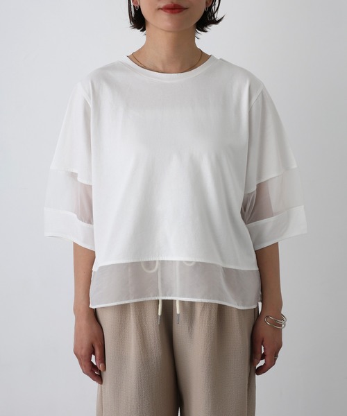 Floran（フローラン）の「オーガンジーランタンスリーブトップス（Tシャツ/カットソー・レディース・ブラック/グレイッシュベージュ/オフホワイト・MEDIUM）」の9枚目の写真