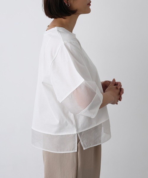 Floran（フローラン）の「オーガンジーランタンスリーブトップス（Tシャツ/カットソー・レディース・ブラック/グレイッシュベージュ/オフホワイト・MEDIUM）」の10枚目の写真