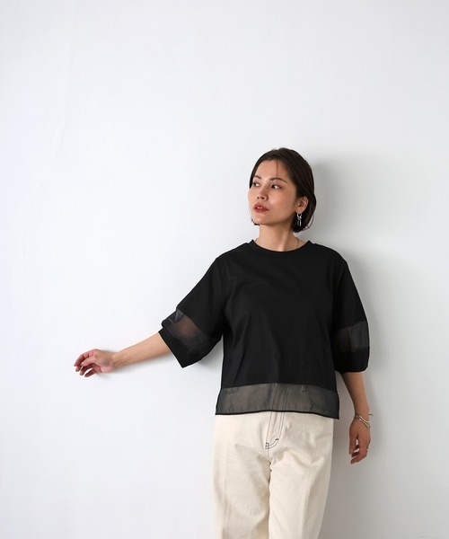 Floran（フローラン）の「オーガンジーランタンスリーブトップス（Tシャツ/カットソー・レディース・ブラック/グレイッシュベージュ/オフホワイト・MEDIUM）」の6枚目の写真