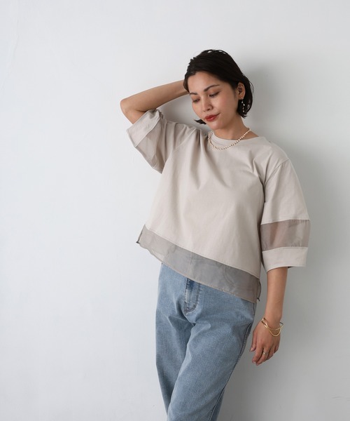 Floran（フローラン）の「オーガンジーランタンスリーブトップス（Tシャツ/カットソー・レディース・ブラック/グレイッシュベージュ/オフホワイト・MEDIUM）」の8枚目の写真