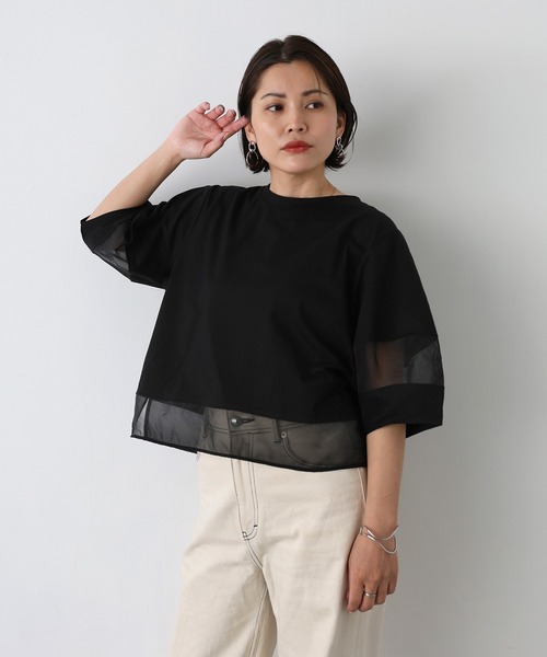 Floran（フローラン）の「オーガンジーランタンスリーブトップス（Tシャツ/カットソー・レディース・ブラック/グレイッシュベージュ/オフホワイト・MEDIUM）」の16枚目の写真