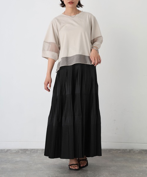 Floran（フローラン）の「オーガンジーランタンスリーブトップス（Tシャツ/カットソー・レディース・ブラック/グレイッシュベージュ/オフホワイト・MEDIUM）」の15枚目の写真