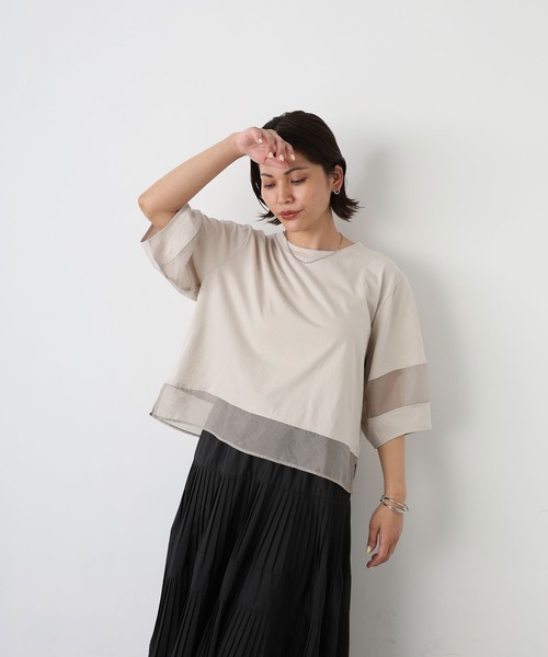 Floran（フローラン）の「オーガンジーランタンスリーブトップス（Tシャツ/カットソー・レディース・ブラック/グレイッシュベージュ/オフホワイト・MEDIUM）」の13枚目の写真