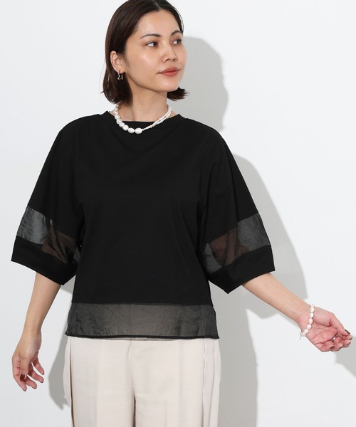 セール】オーガンジーランタンスリーブトップス（Tシャツ