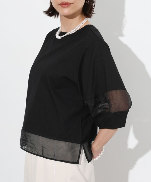 Floran（フローラン）の「オーガンジーランタンスリーブトップス（Tシャツ/カットソー・レディース・ブラック/グレイッシュベージュ/オフホワイト・MEDIUM）」の22枚目の写真