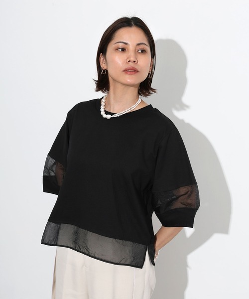 Floran（フローラン）の「オーガンジーランタンスリーブトップス（Tシャツ/カットソー・レディース・ブラック/グレイッシュベージュ/オフホワイト・MEDIUM）」の21枚目の写真