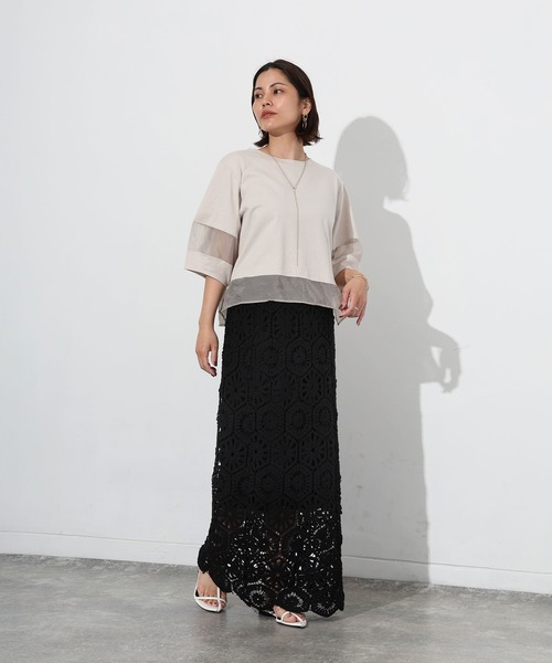 Floran（フローラン）の「オーガンジーランタンスリーブトップス（Tシャツ/カットソー・レディース・ブラック/グレイッシュベージュ/オフホワイト・MEDIUM）」の17枚目の写真