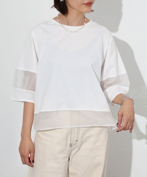 Floran（フローラン）の「オーガンジーランタンスリーブトップス（Tシャツ/カットソー・レディース・ブラック/グレイッシュベージュ/オフホワイト・MEDIUM）」の18枚目の写真