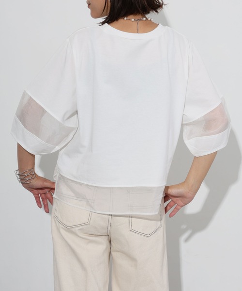 Floran（フローラン）の「オーガンジーランタンスリーブトップス（Tシャツ/カットソー・レディース・ブラック/グレイッシュベージュ/オフホワイト・MEDIUM）」の20枚目の写真