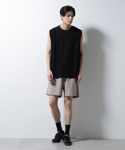 NANO universe（ナノユニバース）の「「MC」coveross(R)ツイル調 冷感プレーティング天竺ノースリーブ（タンクトップ・メンズ・ブラック/ホワイト・L/M）」の7枚目の写真