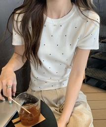クルーネックドット半袖ニット