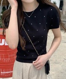 LAFFMO | クルーネックドット半袖ニット(Tシャツ/カットソー)