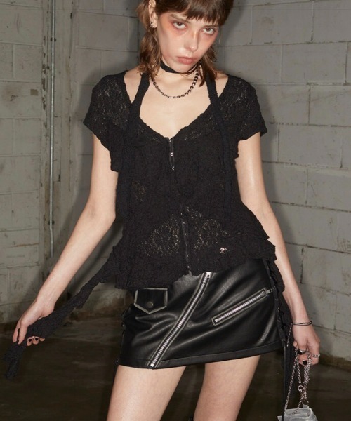 ブラウス シャツ 「NOT KNOWING」Grunge Ruffle Blouse / 「ノットノーイング」グランジラッフル半袖ブラウスシャツ レデ NOT KNOWING】Grunge Ruffle Blouse / 【ノットノーイング