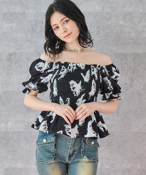 ANAP（アナップ）の「バタフライ ペプラム ブラウス（シャツ/ブラウス・レディース・アイボリー/ブラック・FREE）」の9枚目の写真