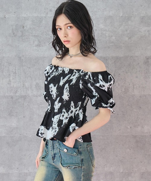 ANAP（アナップ）の「バタフライ ペプラム ブラウス（シャツ/ブラウス・レディース・アイボリー/ブラック・FREE）」の10枚目の写真