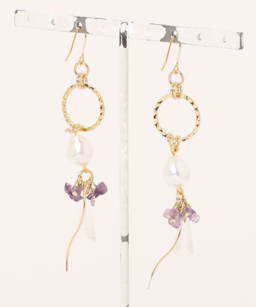 tone（トーン）の「【Astyle】アメジスト×パールステンレスピアス(MA)（ピアス（両耳用）・レディース・ゴールド・FREE）」の2枚目の写真