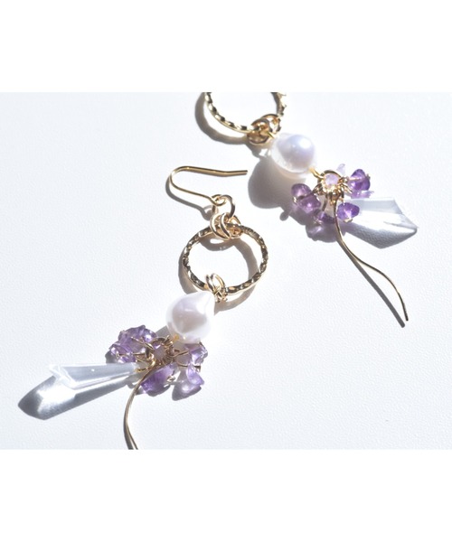 tone（トーン）の「【Astyle】アメジスト×パールステンレスピアス(MA)（ピアス（両耳用）・レディース・ゴールド・FREE）」の3枚目の写真