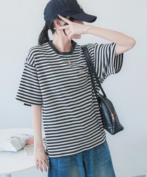 PENNEYS/ペニーズ 別注 THE FOX ロゴ ワッペン刺繍ワンポイント テレコリブ ボーダー半袖リンガーTシャツ