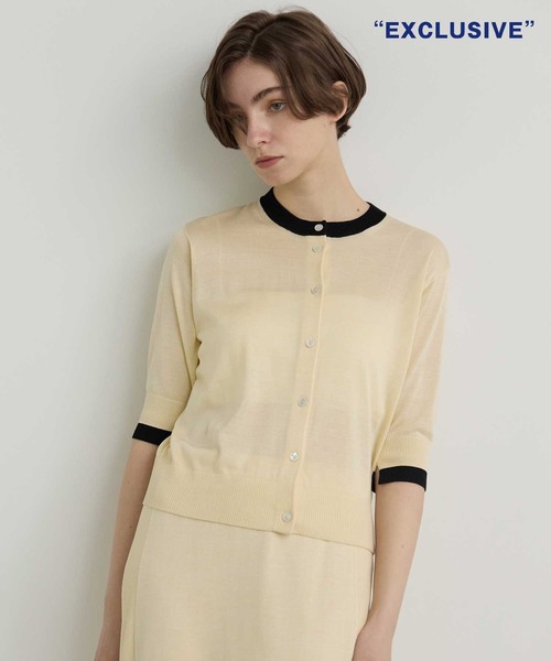 CINOH(チノ)の「【CINOH/チノ】別注 Washable Silk Half Sleeve Cardigan/ウォッシャブルシルクハーフスリーブカーディガン(カーディガン/ボレロ・レディース・ブラック/ブルー/キナリ/ダークグレー・36/38)」の2枚目の写真
