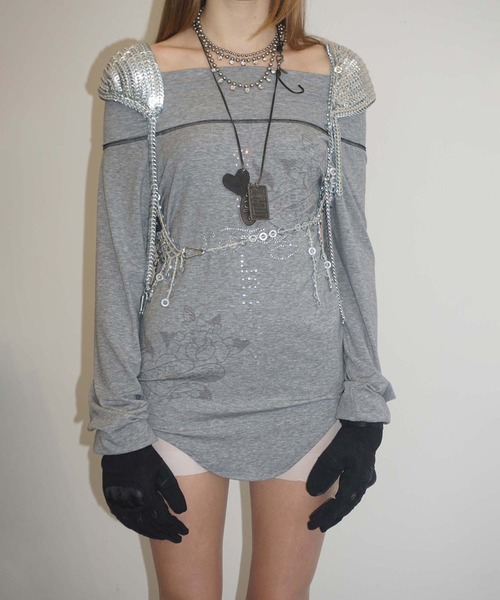 Sculptor X Ed Hardy] Raglan Off-Shoulder Tee（Tシャツ