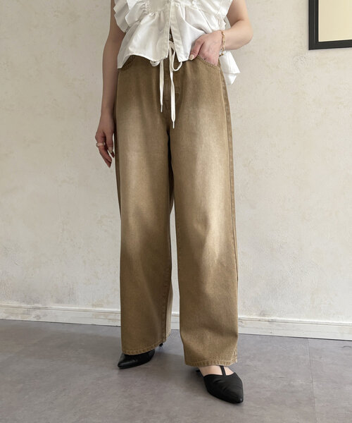 Thevon(ゼボン)の「ウエストリボンワイドデニム(その他パンツ・レディース・ベージュ/ブラック・S/M)」の1枚目の写真