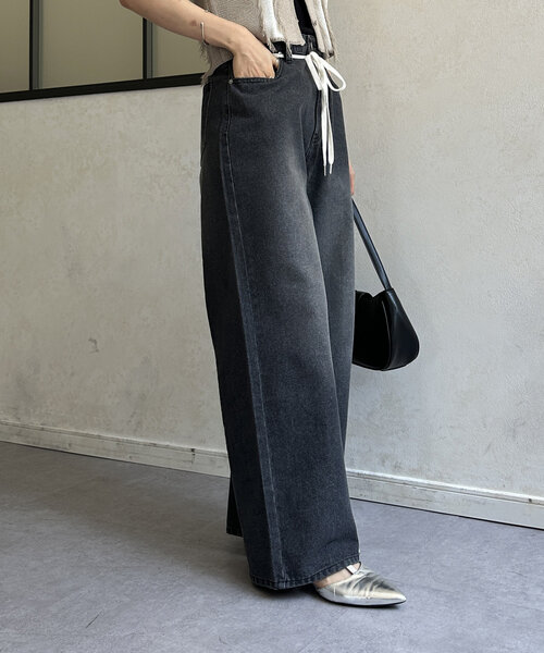 Thevon(ゼボン)の「ウエストリボンワイドデニム(その他パンツ・レディース・ベージュ/ブラック・S/M)」の5枚目の写真