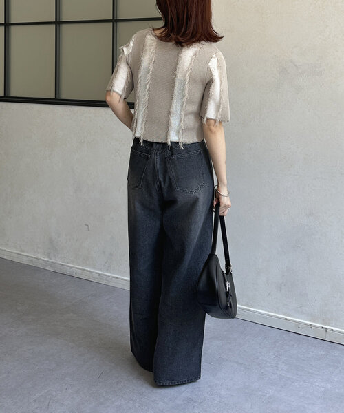 Thevon(ゼボン)の「ウエストリボンワイドデニム(その他パンツ・レディース・ベージュ/ブラック・S/M)」の8枚目の写真