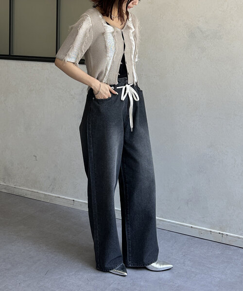 Thevon(ゼボン)の「ウエストリボンワイドデニム(その他パンツ・レディース・ベージュ/ブラック・S/M)」の9枚目の写真